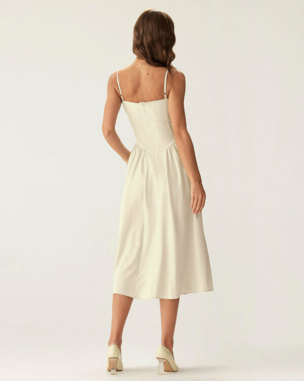 Beige Square Neck Pocket Slip Midi Dress - Image 5