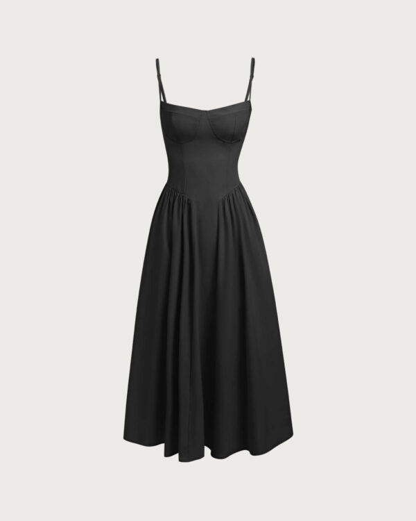 Black Square Neck Pocket Slip Midi Dress - Image 5