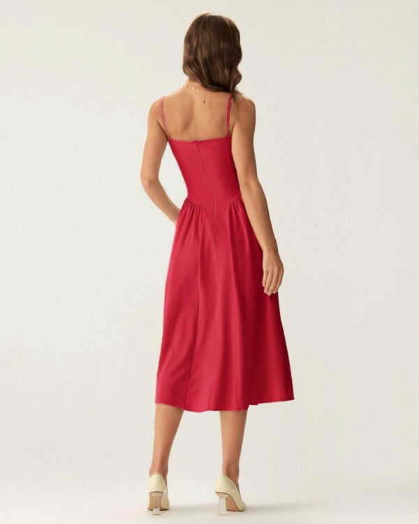 Red Square Neck Pocket Slip Midi Dress - Image 5