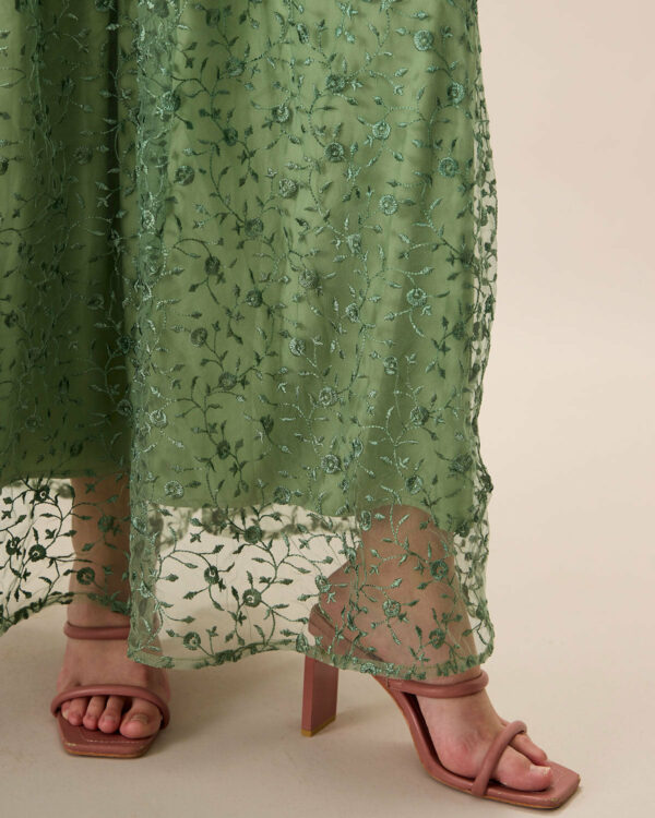 Women's Green Embroidery Mesh Slip Maxi Dress - Image 4