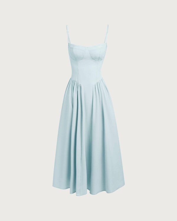 Blue Square Neck Pocket Slip Midi Dress - Image 6