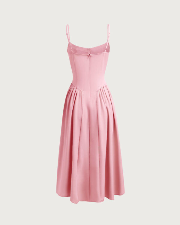 Pink Square Neck Pocket Slip Midi Dress - Image 7