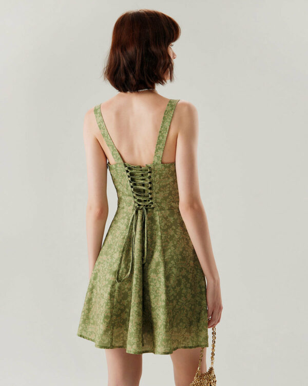 Green Floral Ruched Slip Mini Dress - Image 8