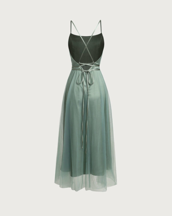 Green Mesh Flowy Slip Midi Dress - Image 6