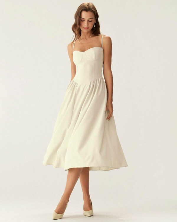 Beige Square Neck Pocket Slip Midi Dress - Image 4