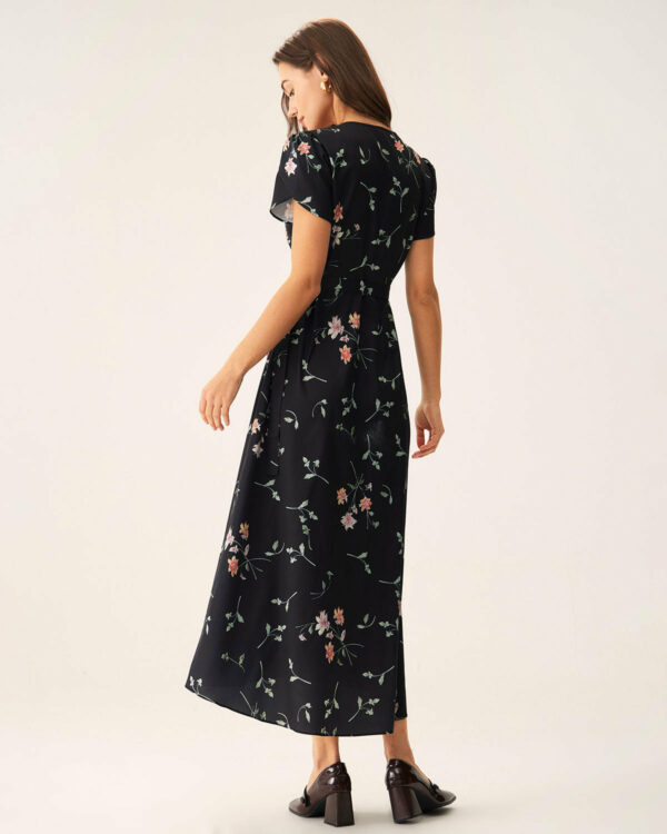 Black Floral Wrap Maxi Dress - Image 6