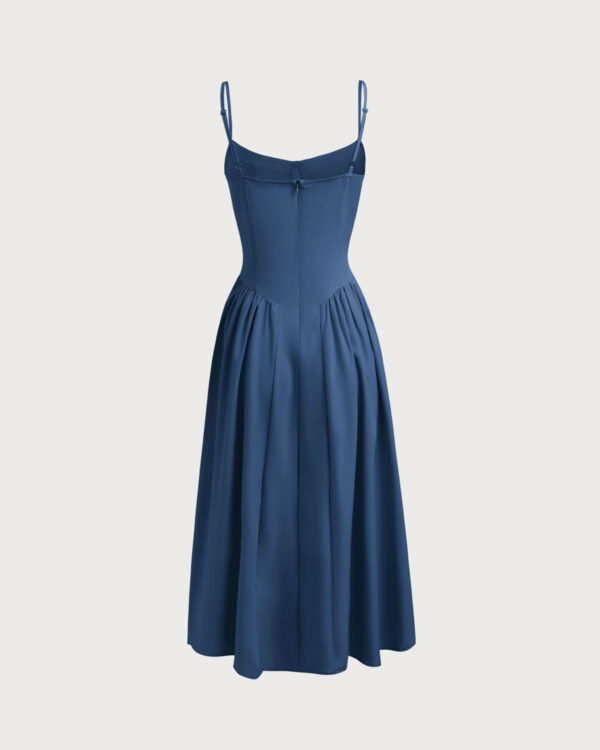 Navy Square Neck Pocket Slip Midi Dress - Image 7