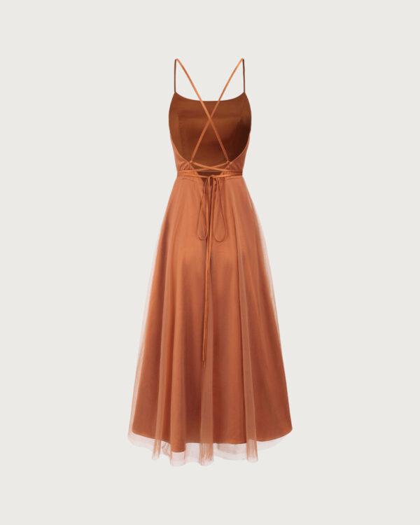 Caramel Mesh Flowy Slip Midi Dress - Image 6