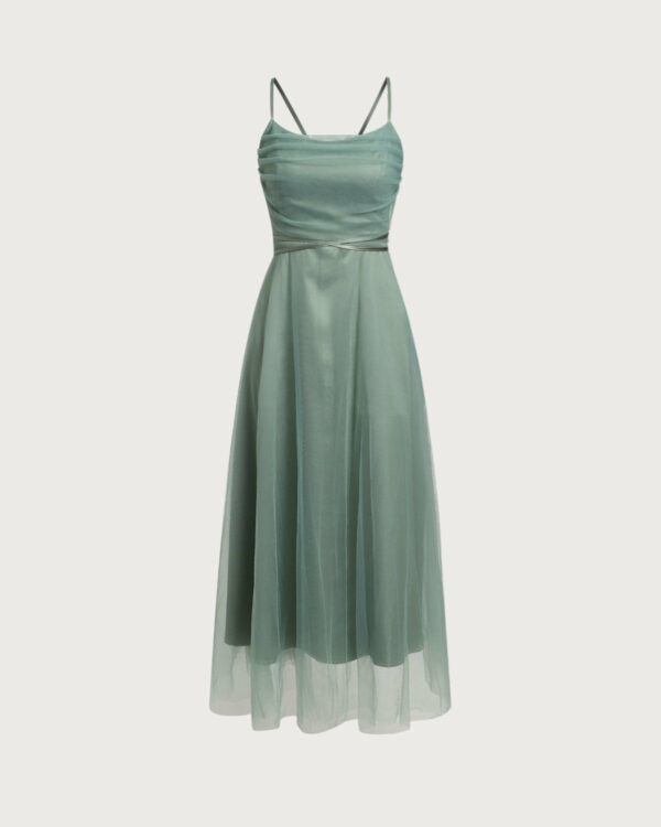 Green Mesh Flowy Slip Midi Dress - Image 5