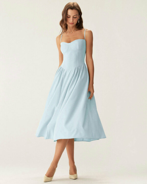 Blue Square Neck Pocket Slip Midi Dress - Image 4