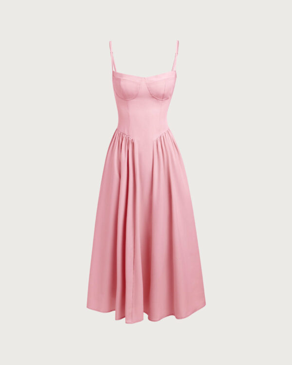 Pink Square Neck Pocket Slip Midi Dress - Image 6