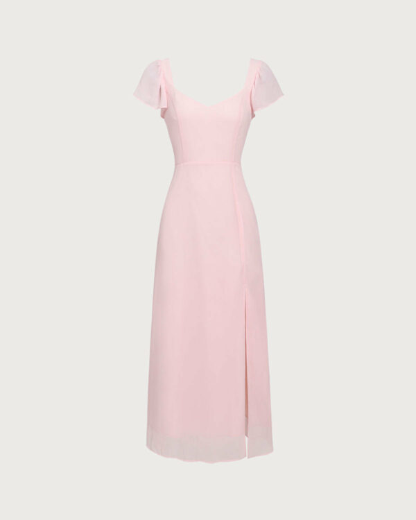 Pink Neck Chiffon Maxi Dress - Image 6