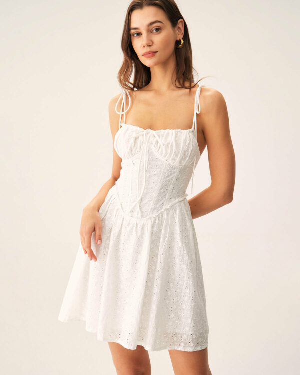 White Ruched Corset Slip Mini Dress - Image 3
