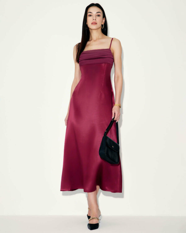 Red Satin Square Neck Slip Maxi Dress - Image 3