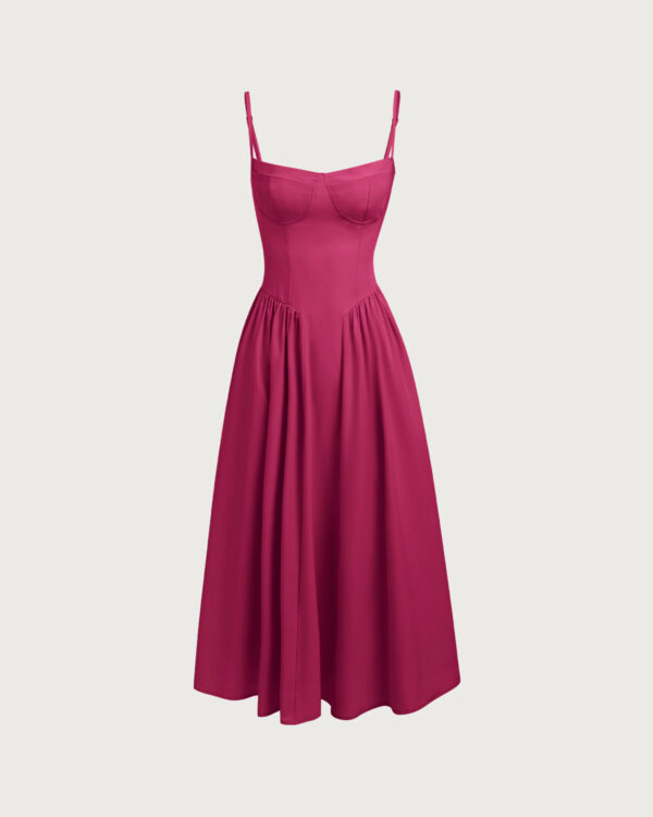 Wine Red Square Neck Pocket Slip Midi Dress - Image 4