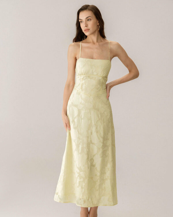 Yellow Jacquard Corset Slip Maxi Dress - Image 3