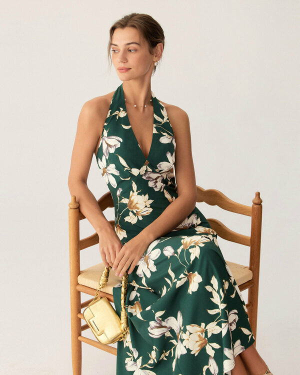 Green Floral Halter Maxi Dress - Image 4