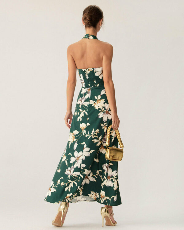 Green Floral Halter Maxi Dress - Image 6