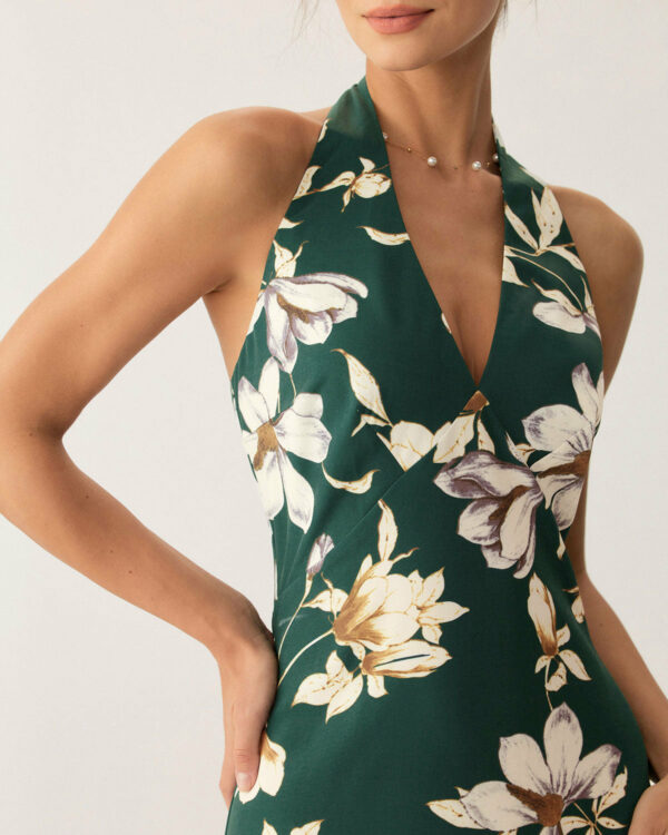 Green Floral Halter Maxi Dress - Image 2