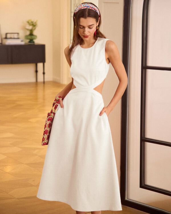 White Cutout Sleeveless Midi Dress - Image 6