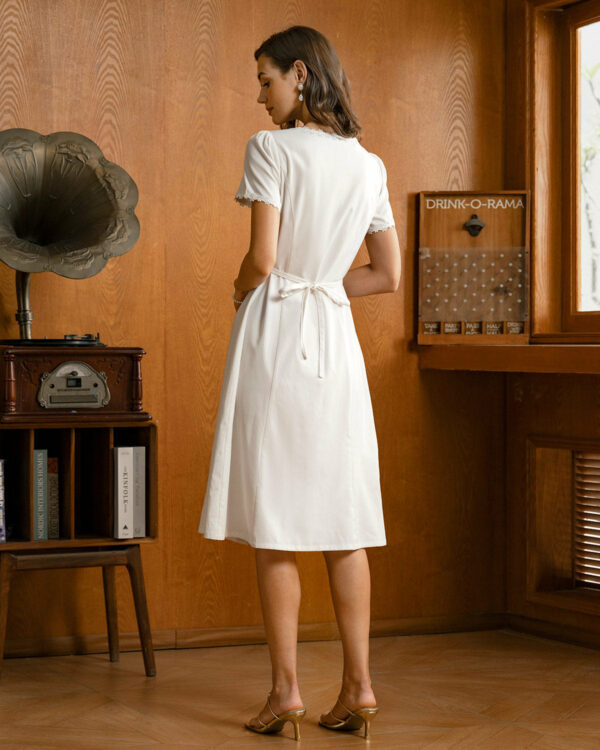 White Square Neck Button Midi Dress - Image 5