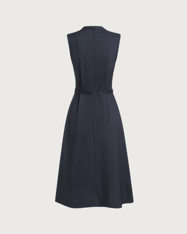 Navy Mock Neck High Waist Midi Dress - Image 7