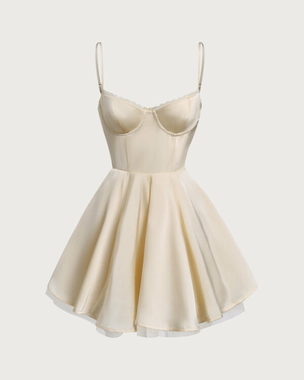 Apricot Neck Slip Pleated Mini Dresses