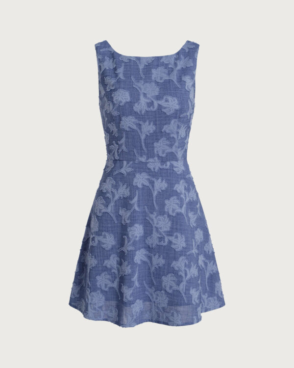 Blue Round Neck Sleeveless Mini Dress - Image 6
