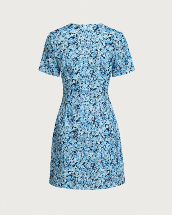 Blue Floral V-Neck Button Mini Dress - Image 7