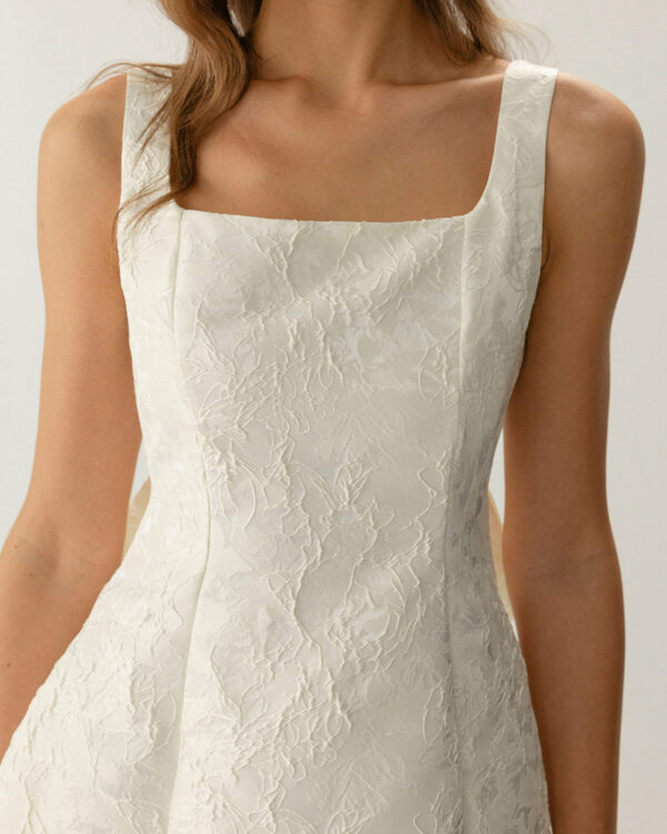 White Textured Bowknot Slip Mini Dresses - Image 3