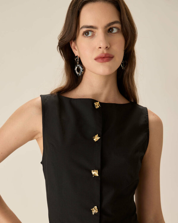 Black Boat Neck Pleated Mini Dress - Image 2