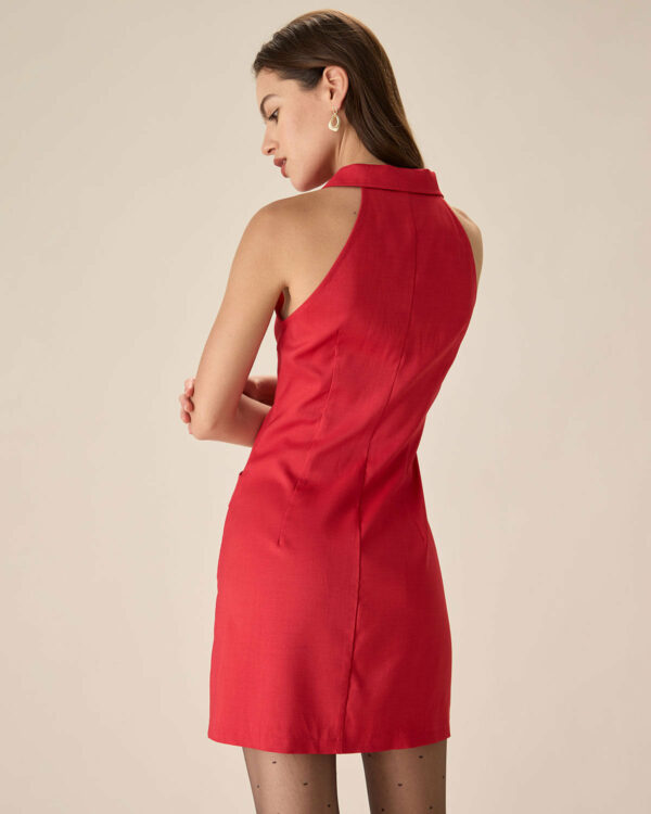 Red Collared Pocket Button Mini Dress - Image 6