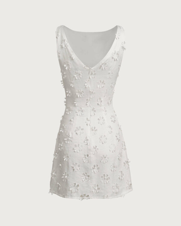 White Textured Boat Neck Sleeveless Mini Dress - Image 7