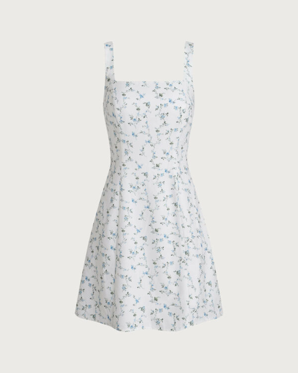 White Floral Square Neck Slip Mini Dress - Image 6