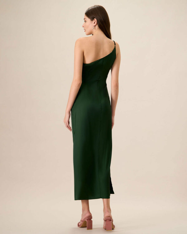 Women's Green One-shoulder Satin Maxi Dress - Image 5