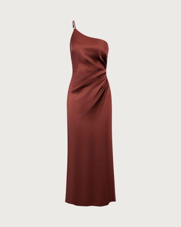 Red One-shoulder Satin Maxi Dress - Image 5