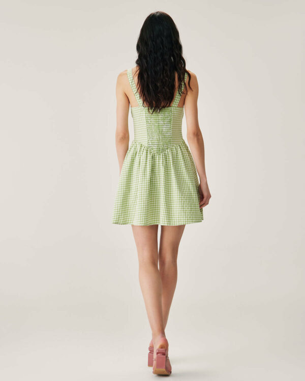 Green Plaid Ruched Slip Mini Dress - Image 4