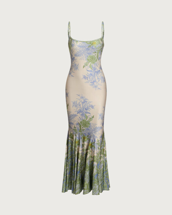 Green Floral Slip Mermaid Maxi Dress