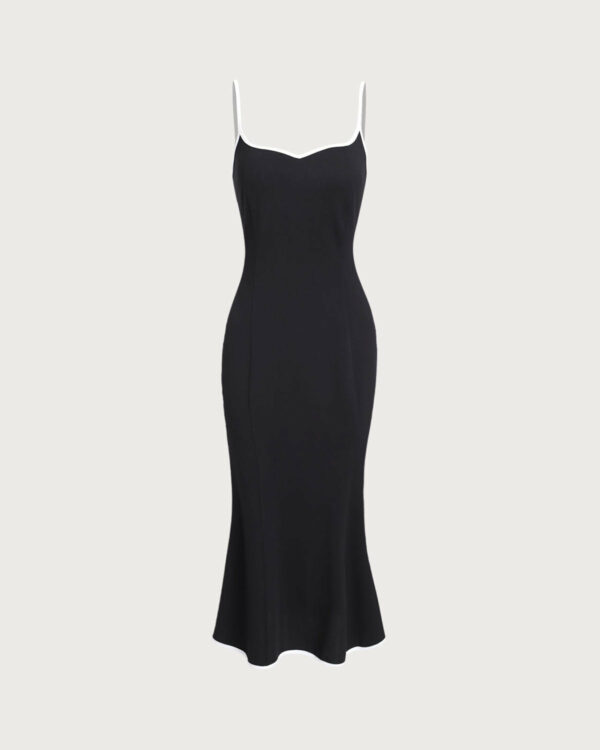 Black Contrast Neck Slip Midi Dress - Image 7