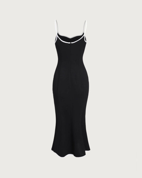 Black Contrast Neck Slip Midi Dress - Image 8
