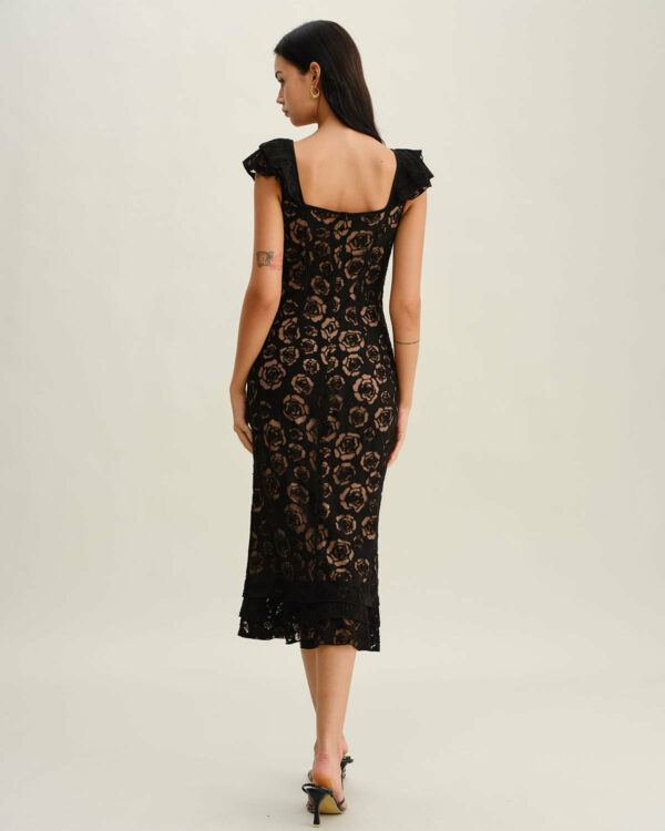 Black Textured Ruffle Mermaid Midi Dress - Image 5