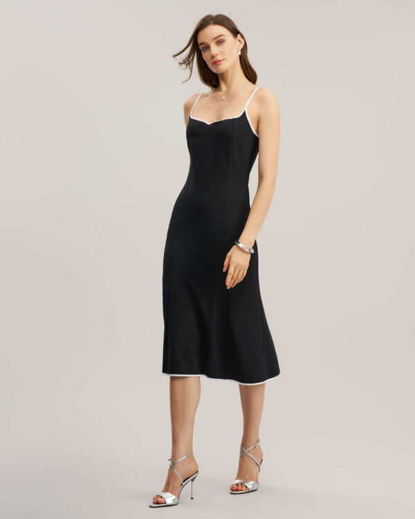 Black Contrast Neck Slip Midi Dress - Image 5