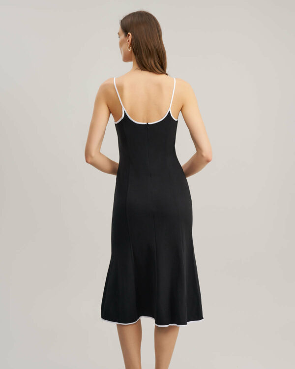 Black Contrast Neck Slip Midi Dress - Image 6