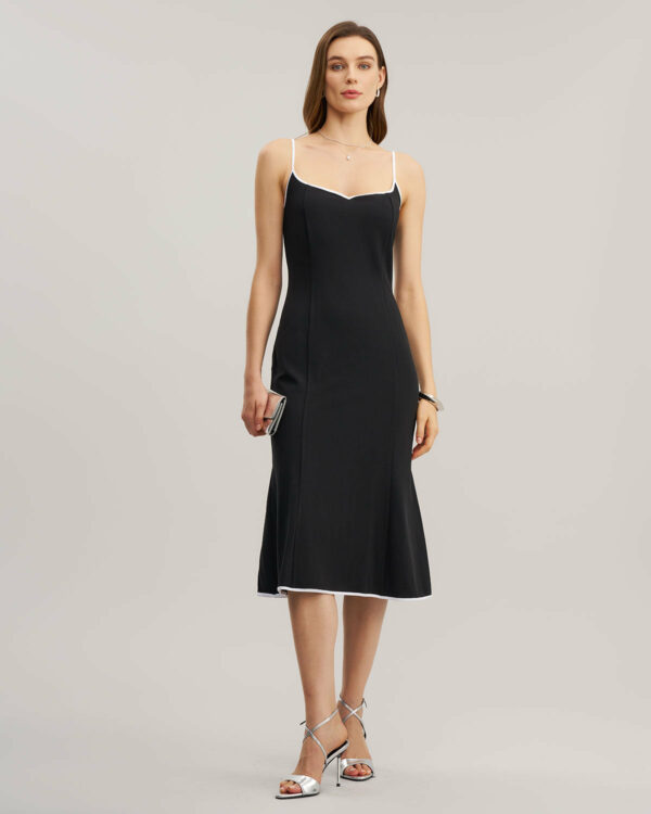 Black Contrast Neck Slip Midi Dress - Image 4