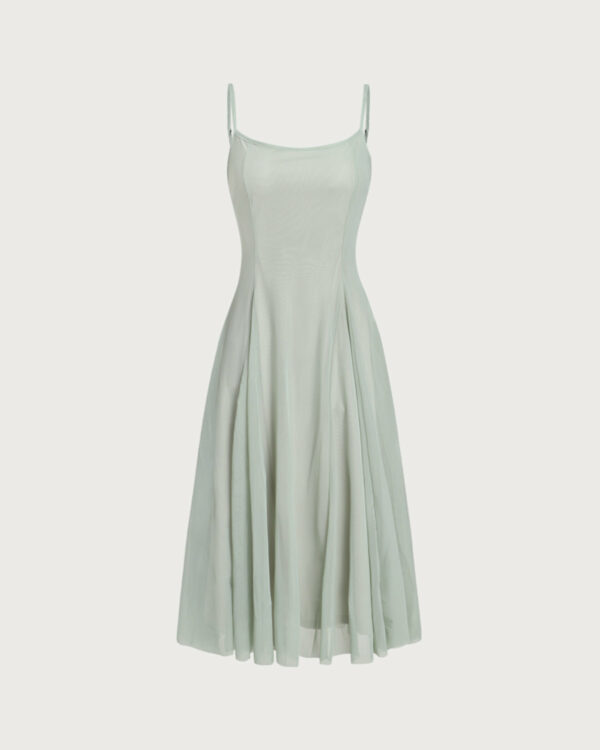 Green A-Line Slip Pleated Midi Dress - Image 7