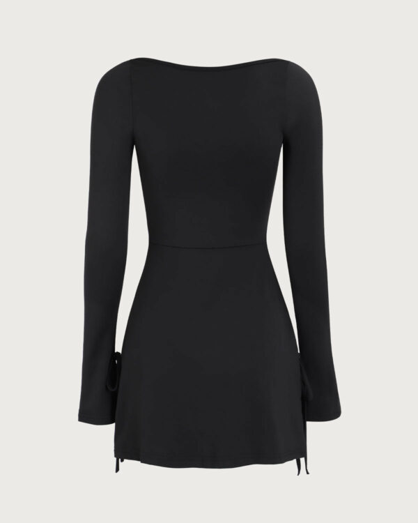 Women's Black Square Neck Long Sleeve Mini Dress - Image 7