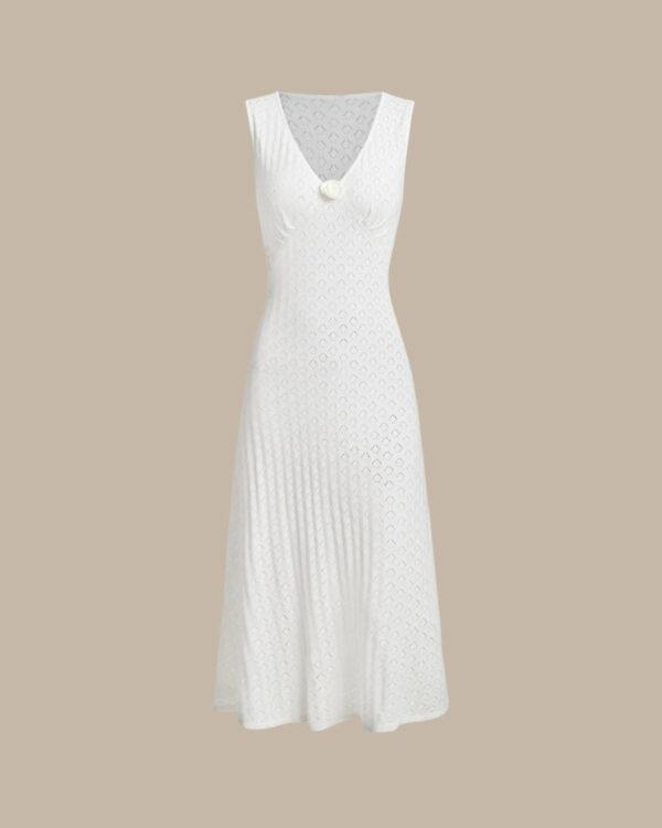 Beige Sleeveless Pleated Midi Dress