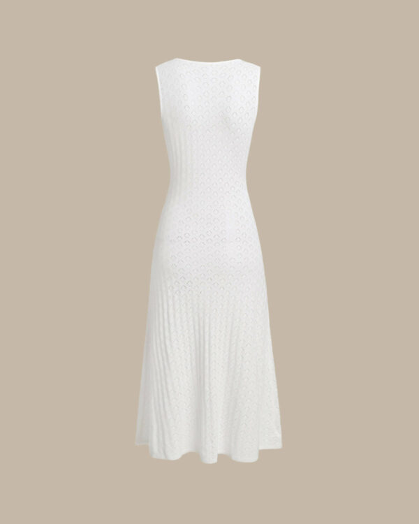 Beige Sleeveless Pleated Midi Dress - Image 2