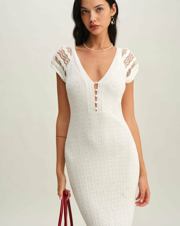 White Crochet Sweater Dress - Image 3