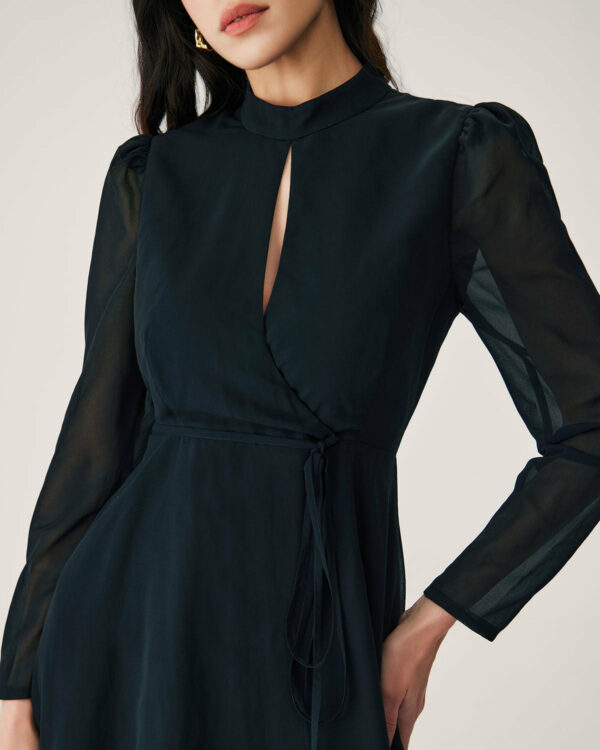 Black Chiffon Wrap Mini Dress - Image 2